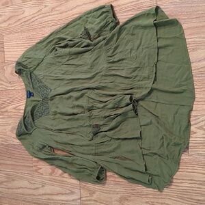 Scoop hi-low olive green tunic with tassels, women's S